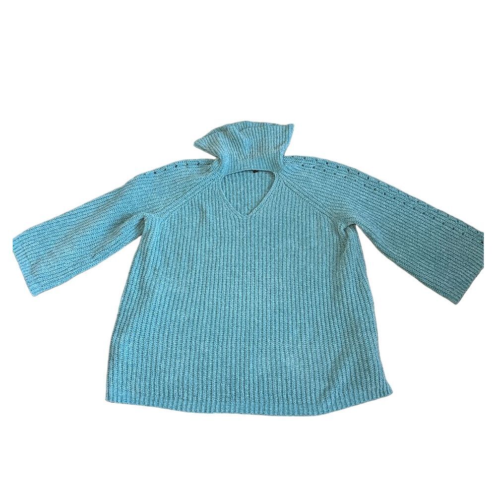 Lane Bryant Sweater Womens Plus Size 22 Blue Chenille Chunky‎ Knit Cut Out